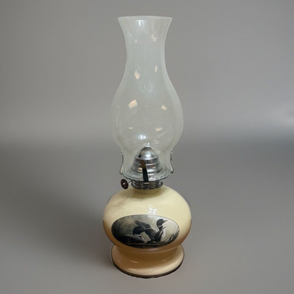 Lamplight Farms Loons Glass Oil Lamp Vintage  14"
